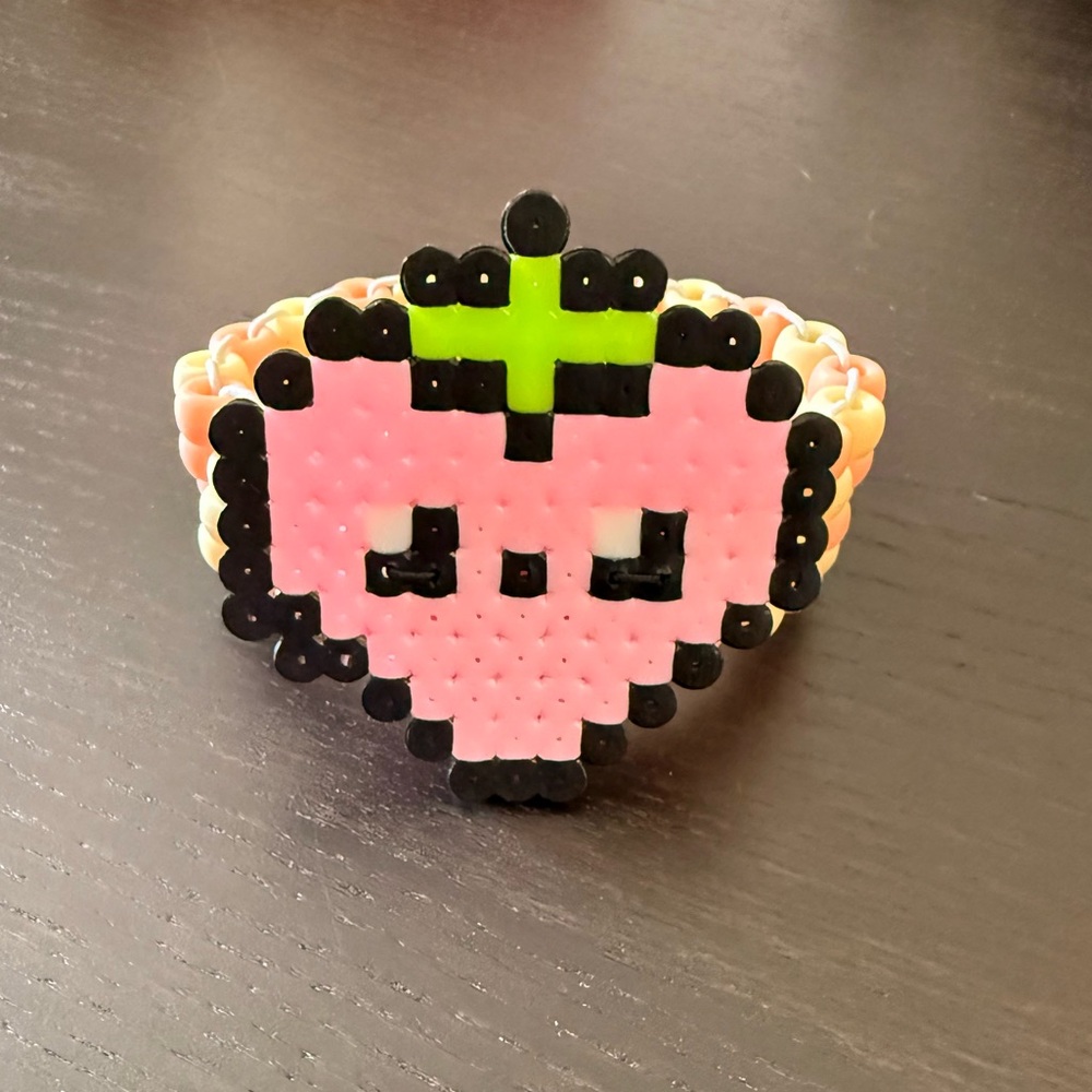HANDMADE STRAWBERRY KANDI CUFF BRACELET